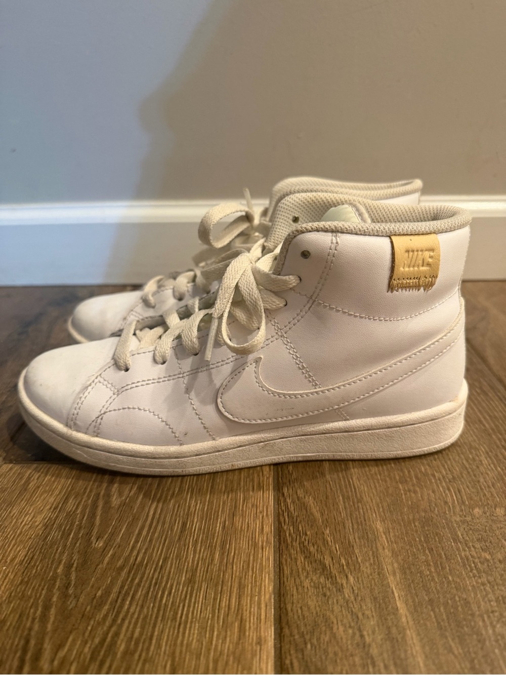 Nike Kids White High-Top Sneakers with Gold Heel Tab